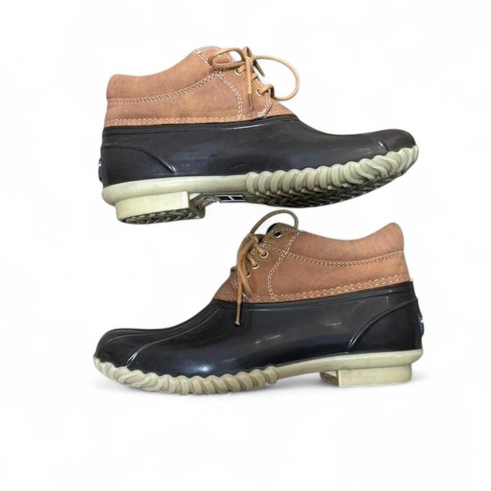 Brown and tan tommy hilfiger duck boots